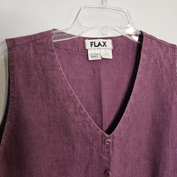 Flax Sleeveless Top Plum Washable Linen Sleeveless V-Neck Button Accent Size S - Picture 2 of 7